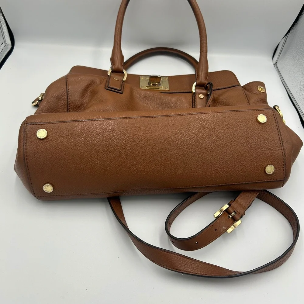 Michael Kors Satchel Womens Medium Brown Pebbled Leather Crossbody Bag